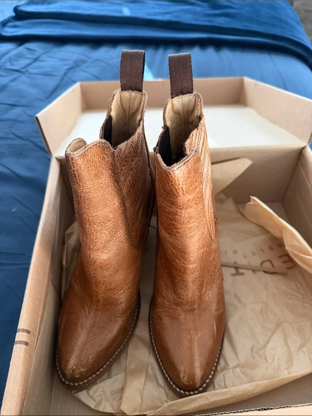 Frye Brown Leather Western Chelsea Booties